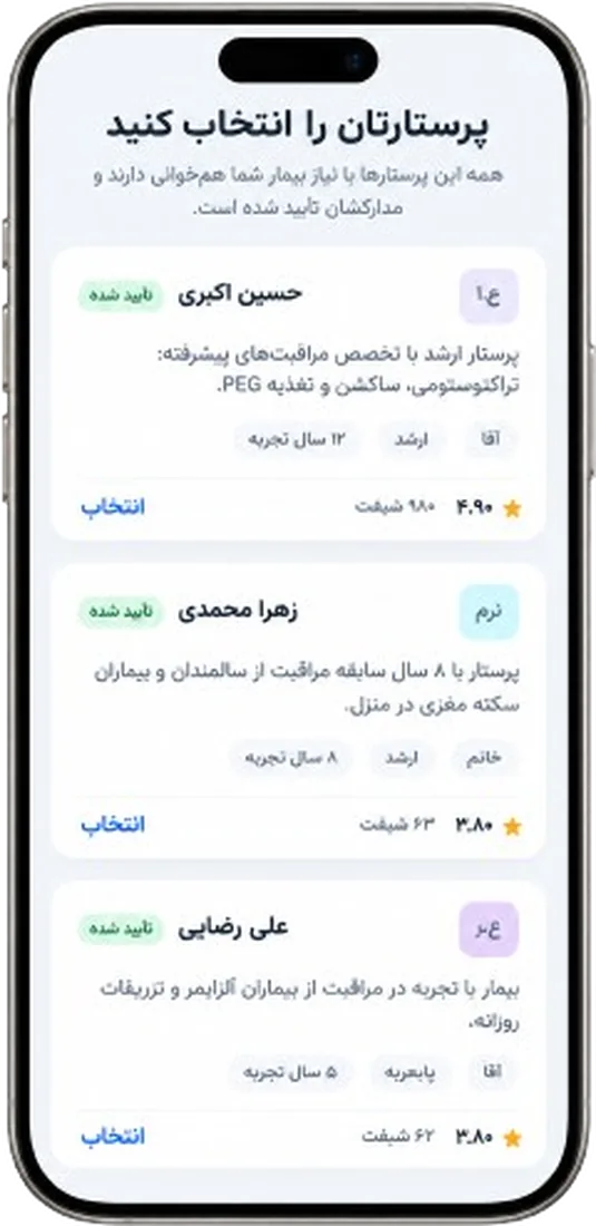 پیشنمایش مرحله: پرستار های پیشنهادی را ببینید